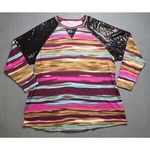 Sunshine &‎ Rodeos Womens 3X Long Sleeve Shirt Colorful Black Sequin Stretch NEW